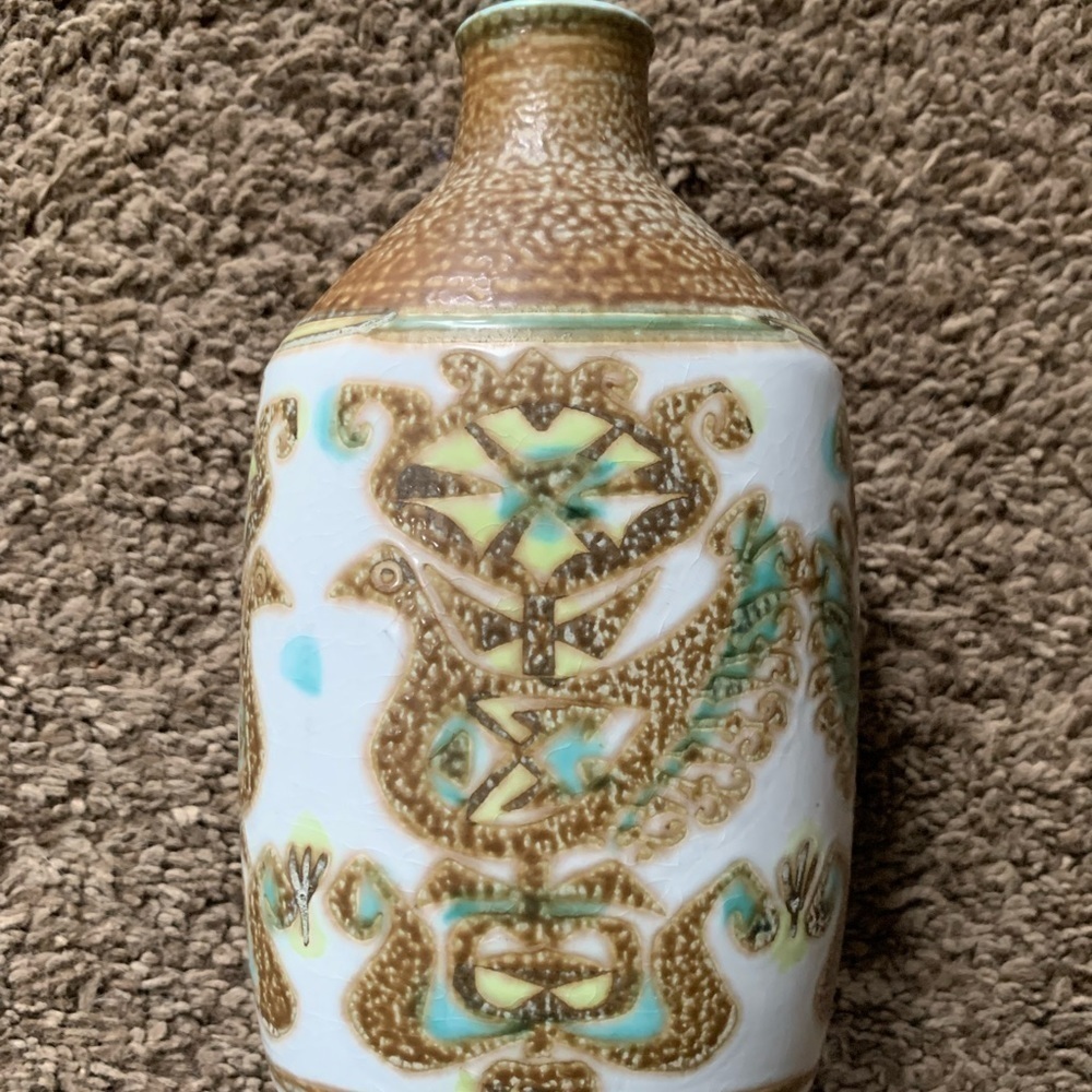 Vintage 1940s–1950s Nils Thorsson Fajance Vase with Bird Motif